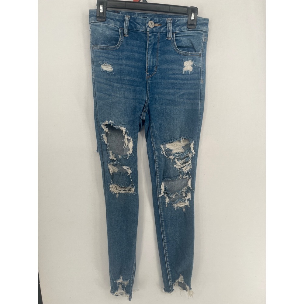American Eagle Ne(x)t Level Stretch Distressed Skinny Jeans Blue Size 4 Regular